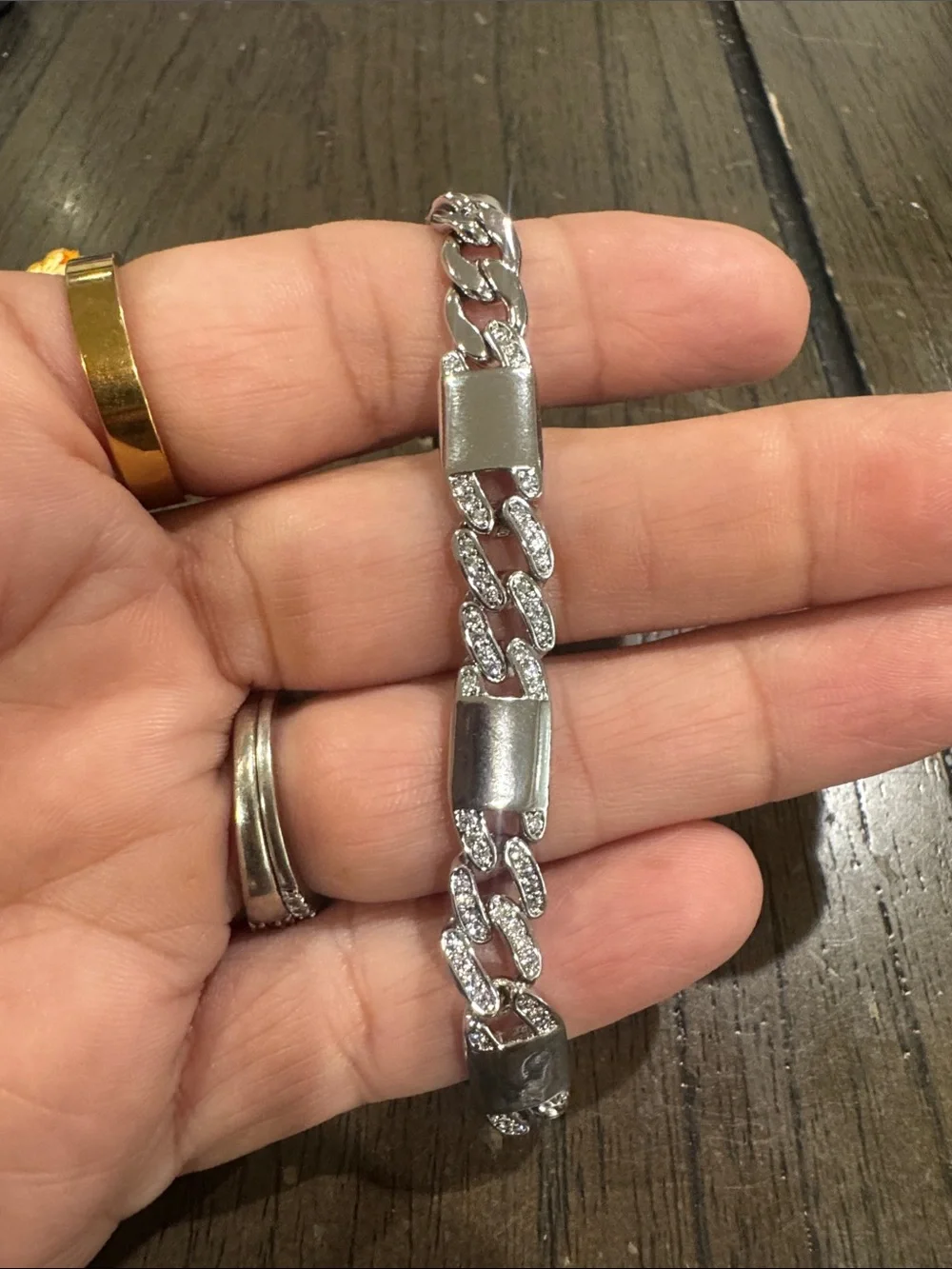 Sterling Silver-Tone Pave Cuban Link Bracelet - Silver